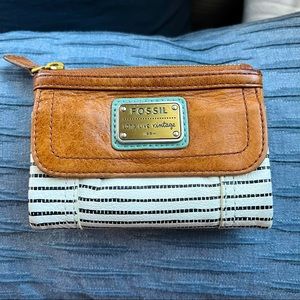 Fossil Long Live Vintage Emory Tri-Fold Wallet Black and White Stripes